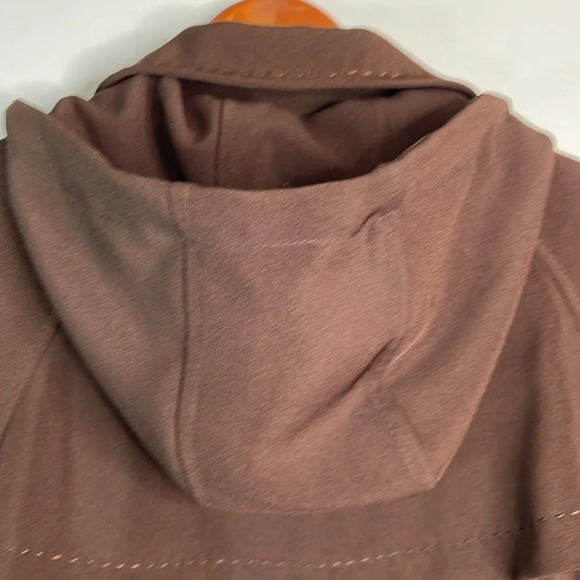 UTEX Hooded Trench Coat Brown Raglan Sleeves Pockets Padded Shoulders Classic 12 - Picture 9 of 14